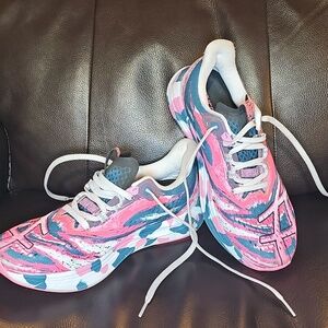 Asics Hot Pink and Navy Blue Patterned Women's Running Sneakers